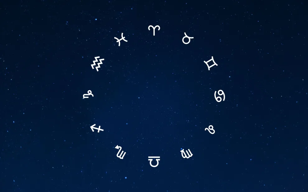 Rueda zodiacal con los 12 signos del zodíaco.