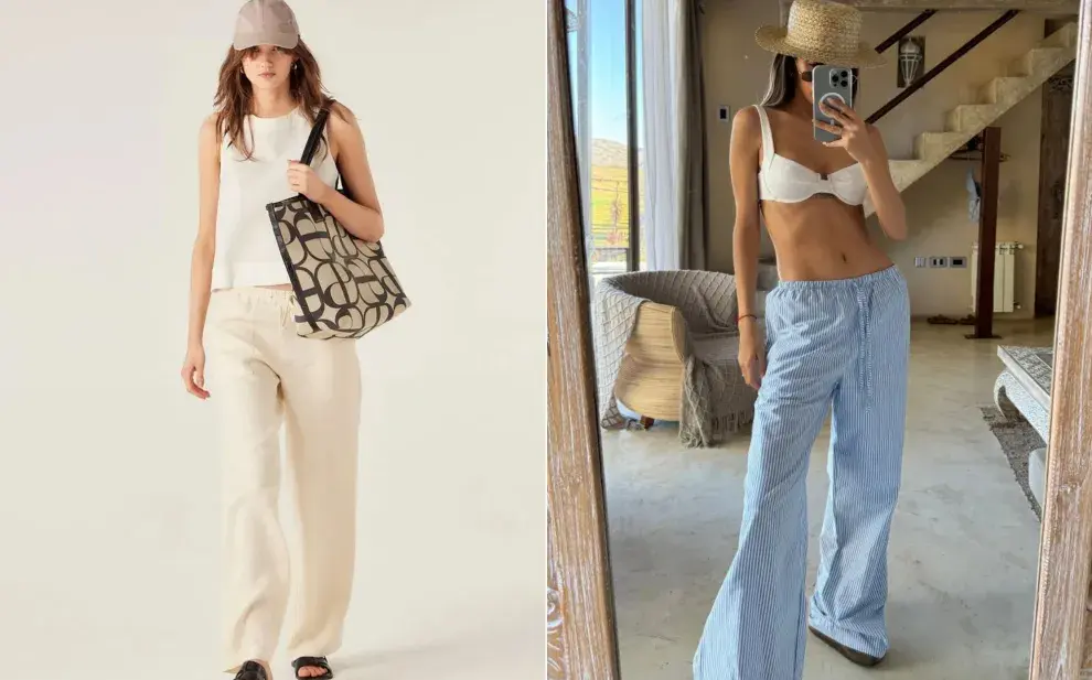 Dos fotos de dos modelos mujeres usando pantalones frescos de verano.