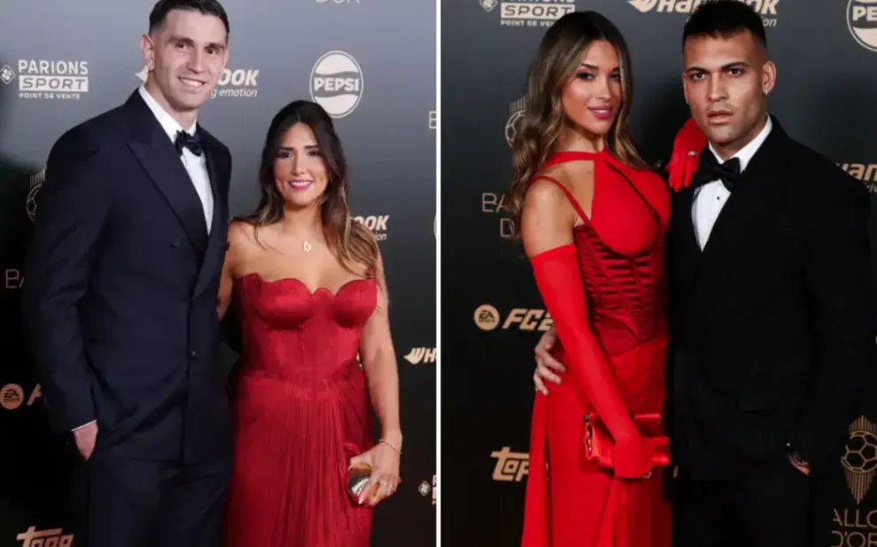 Mandinha y el Dibu Martínez, y Agustina Gandolfo y Lautaro Martínez, en el Balón de Oro 2024.