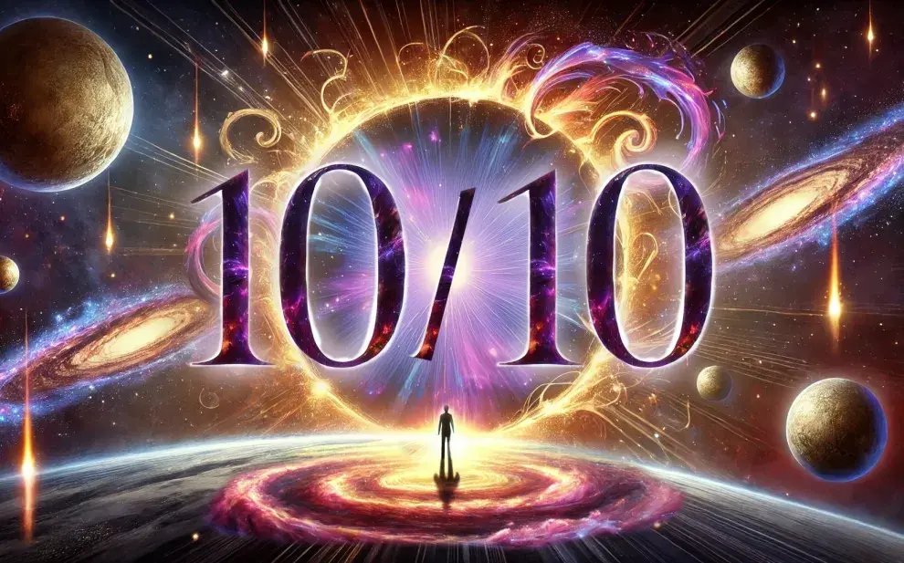 imagen galáctica de una persona entrando a un portal con los números 10/10 haciendo referencia al 10 de octubre