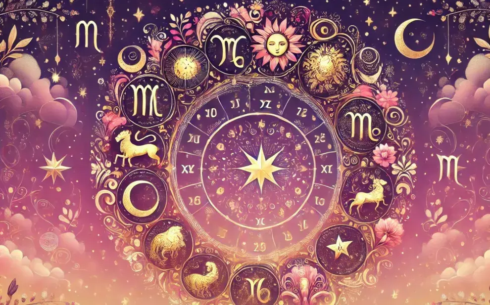 La rueda zodiacal, con los símbolos de los 12 signos astrales.