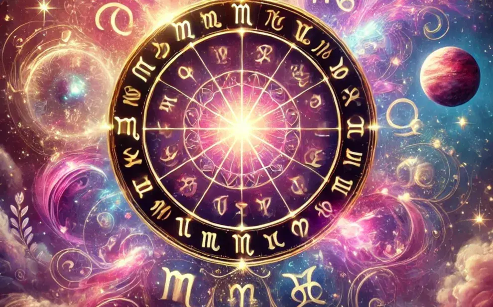La rueda zodiacal, con los símbolos de los 12 signos astrales.