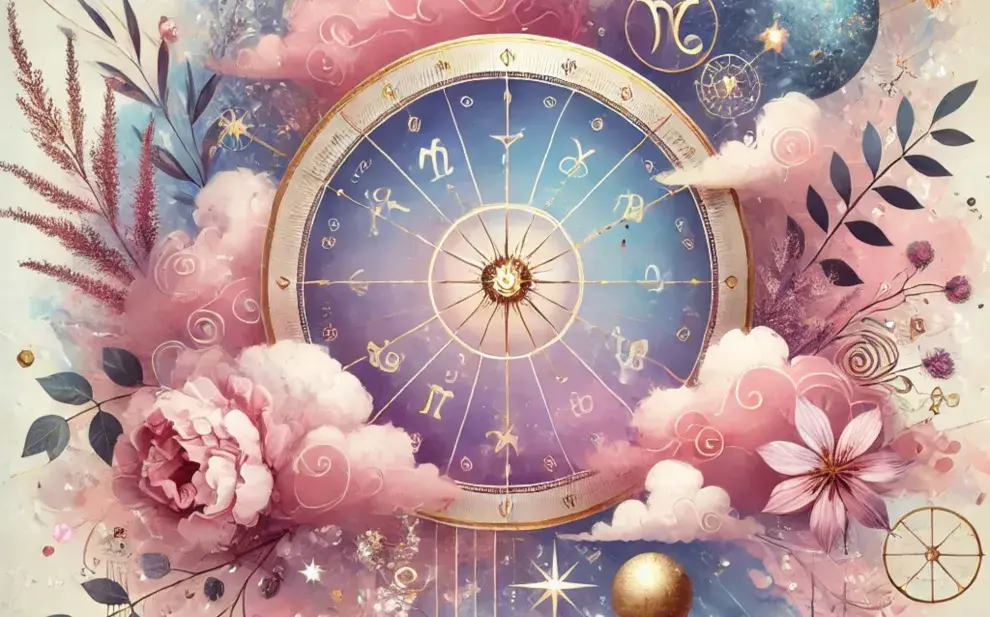 Horóscopo semanal, signo por signo: las predicciones del 16 al 22 de junio La rueda zodiacal, con los símbolos de los 12 signos astrales, rodeada de flores y planetas.