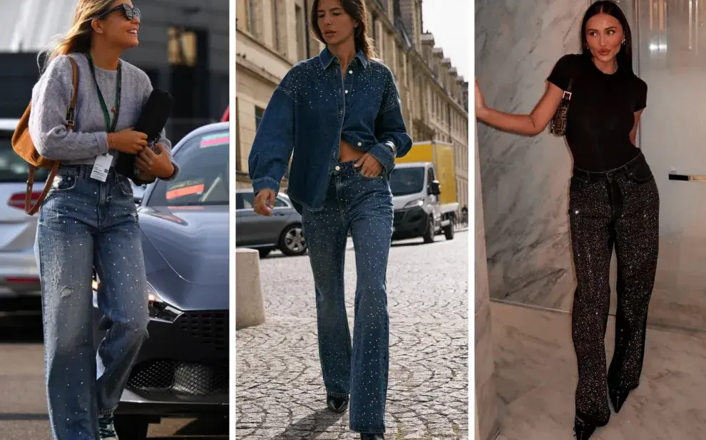Los jeans con brillos son tendencia este 2025