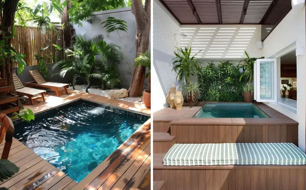 Las terrazas también pueden convertirse en oasis. Con estructuras reforzadas y decks livianos, las piletas elevadas en altura ofrecen vistas únicas y un estilo urbano chic.