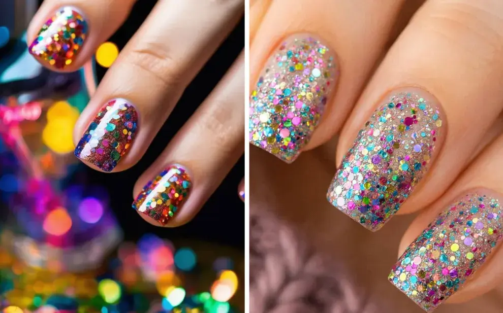 El diseño de uñas confetti se impone como una tendencia divertida y versátil