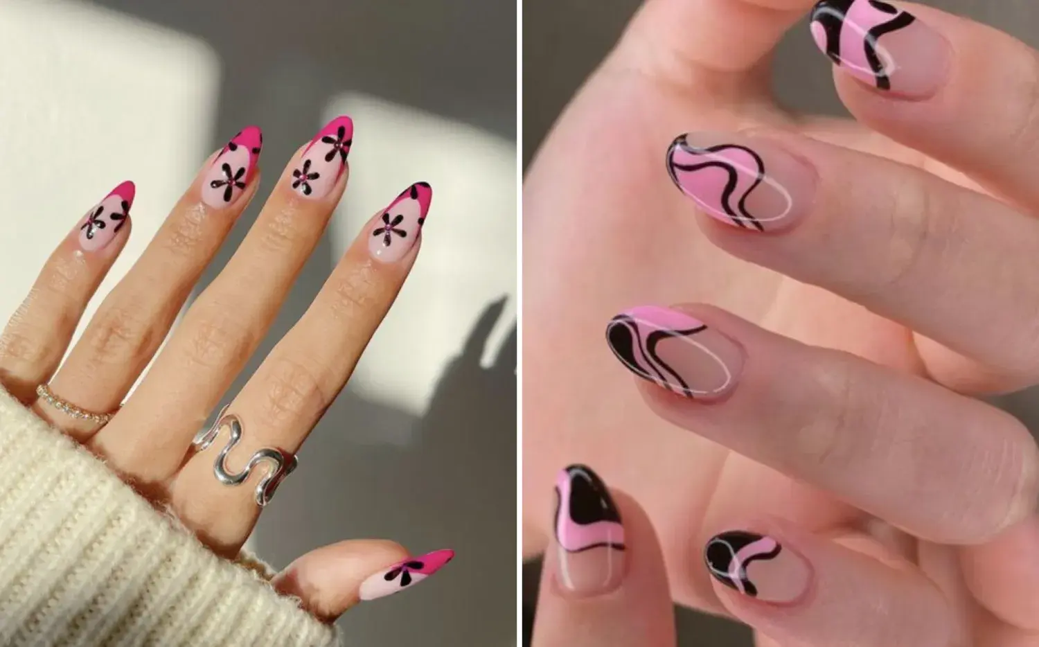 Diseños de uñas rosas y negros para que te inspires 💅🏻✨